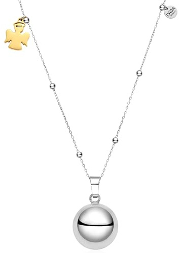 Dada Gioielli - Collier d'Appel des Anges de Grossesse pour Femme, Clochette Sonore Porte-Bonheur pour Protéger Maman et Bébé, Pendentif Raffiné en Acier Inoxydable Orné de Zircons 110cm (Ange or)