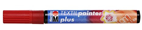 Marabu 01180003031 - Textil Painter plus, kirschrot 031, Strichstärke ca. 3 mm, Stoffmalstift für helle und dunkle Stoffe, auf Wasserbasis, weicher Griff, nach Fixierung waschbeständig bis 40°C