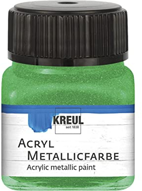 KREUL 77277 - Acryl Metallicfarbe, 20 ml Glas in grün, glamouröse Acrylfarbe mit Metalliceffekt auf Wasserbasis, cremig deckend, schnelltrocknend und wasserfest