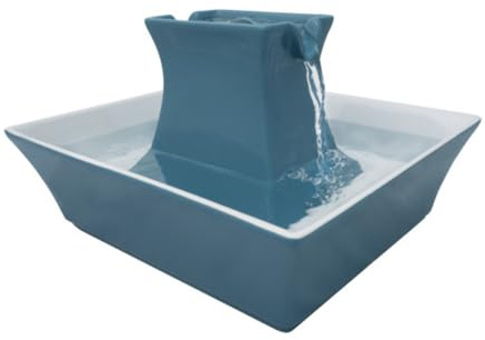 PetSafe Drinkwell Pagoda Fountain - Hygienic Ceramic Continuous Flowing Fountain - Elevated Upper Bowl & Double Free-Falling Stream Design - Minimalist Pet Hydration Station - 2 Litre Capacity - Blue