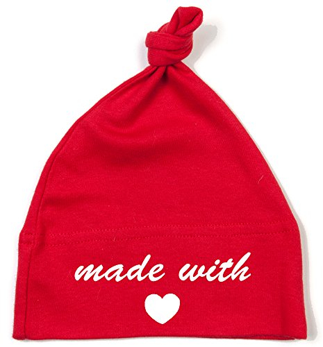 Schnoschi Babymütze in rot mit Made with Love hochwertig Bestickt/gestickt