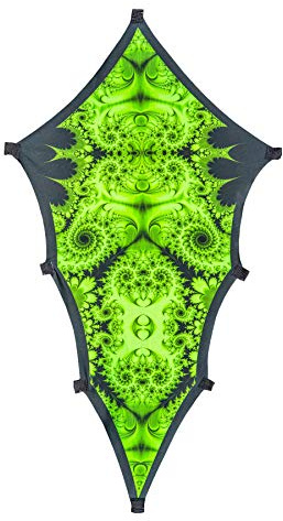 PSYWORK Schwarzlicht Segel Spandex | Drache Fractal Green Black I | 1,10 x 0,55m | UV-aktiv | Leuchtend | Wandtuch Wandbehang Stoff Neon Deko Party Tuch Tapestry Poster PSY Goa