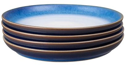 Denby - Blue Haze Coupe Medium Plates Set of 4 - Dishwasher Microwave Safe Crockery - Ceramic Stoneware Tableware Plates
