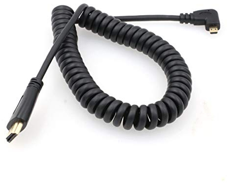 SZRMCC Cable en Espiral de Alta Velocidad Micro HDMI a HDMI en ángulo Recto para Tablet Canon Sony DSLR Camera ATOMOS Monitor