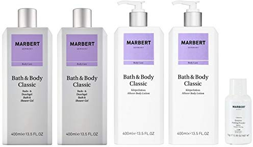 Marbert Bath & Body Classic Körperlotion 2 x 400 ml + Duschgel 2 x 400 ml + Enzyme Peeling Puder 10 g Gratis