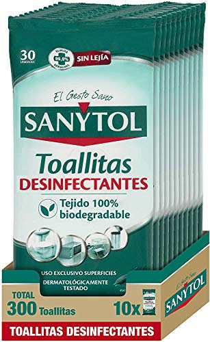 Sanytol - Pack de 10 x 30u Toallitas Desinfectantes Multiusos, Eliminan Bacterias, Hongos y Virus Sin Lejía, Perfume Eucaliptus - 300 Toallitas