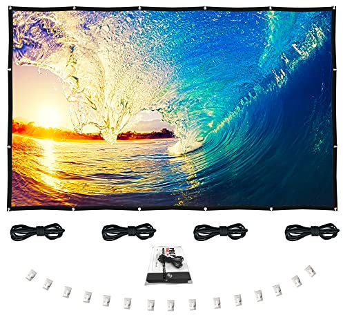 120 inch Projector Screen Portable - Foldable Indoor Outdoor Movie Screen - White Screen for Projector - Double Side Backyard Projector Screen 16:9 - Wall Mount Theater Screen with Bag, Hooks & Ropes