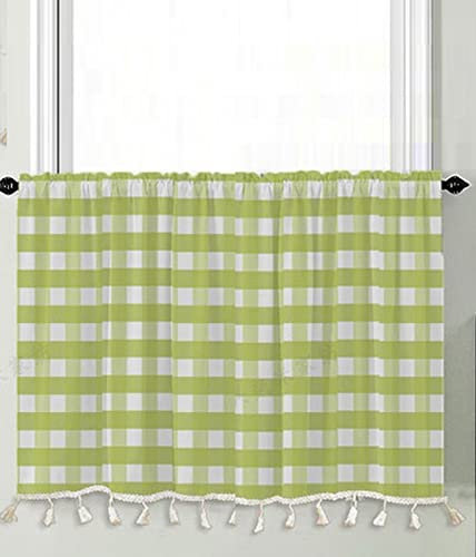 A.Monamour Mantovana per finestra piccola, 74 cm (larghezza) x 61 cm (altezza), motivo a quadretti, verde