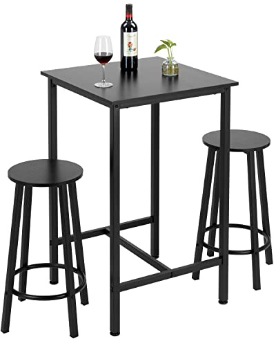 Finnhomy Bar Table Set, 23.6 Pub Table High Top Table, Square Bar Height Table, Bar Table with Stools, Small Kitchen Table Set for 2, Industrial Breakfast for Kitchen, Living Room, Rustic Black