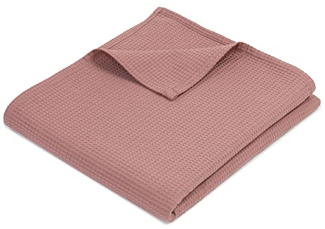 ZOLLNER Kuscheldecke in 150x200 cm - knitterarme und atmungsaktive Couchdecke in Altrosa - waschbar bis 60°C – Zeitloses Waffelmuster - Hotelwäschequalität - Oeko Tex® Zertifiziert