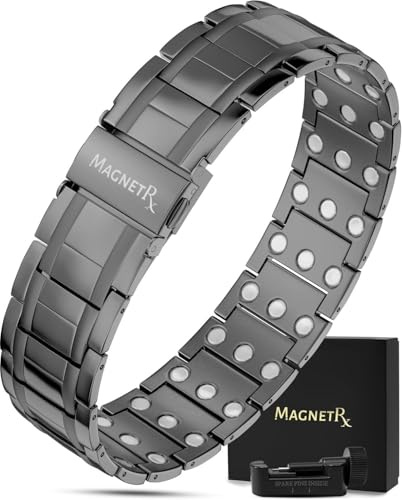 MagnetRX® 3X Styrka Magnetarmband för Män – Effektivt Titanarmband med Magnet – Justerbar Längd, Viklås, Storleksverktyg och Presentask (Gunmetal)