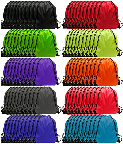 GoodtoU Drawstring Backpack Bulk, 100 Pcs Draw String Bags Cinch Bag Drawstring Gym Bag Sackpack Bags for Women Men, 10 Colors