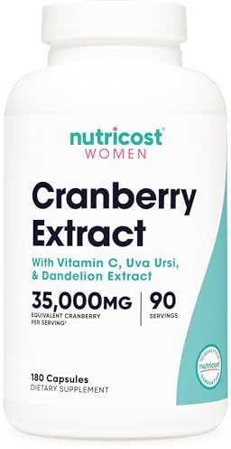 Nutricost Cranberry Extract for Women 180 Capsules for 90 Servings – with Vitamin C, Uva Ursi & Dandelion Root, Vegan, GMO-Free & Gluten-Free