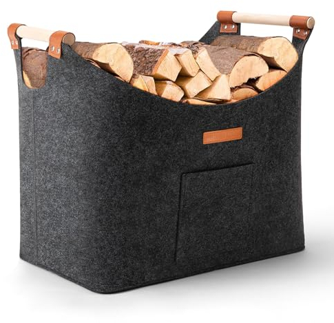Kaminholzkorb XL Filzkorb Brennholzkorb Holzkorb für Kaminholz Faltbar Filztaschen Verstärkter Griff Feuerholzkorb für Holz, Zeitung oder Brennholz
