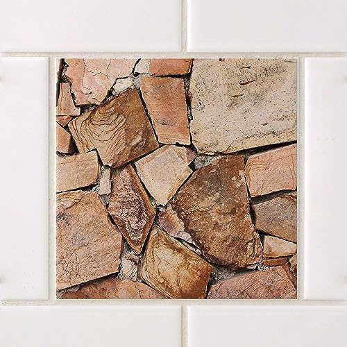 GRAZDesign Fliesenaufkleber Bad & Küche 15x15cm - 24 Stück | wasserfeste & selbstklebende Klebefliesen | Fliesenfolie Fliesenbild Motiv Braune Steine Mauer