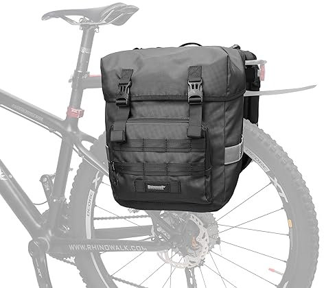 Rhinowalk Fahrrad Gepäckträgertasche, Doppelpacktaschen, Satteltaschen für Fahrräder mit Gepäckträger, mit Tragegriff und reflektierendem Rand, professionelles Fahrradzubehör,40L Schwarz