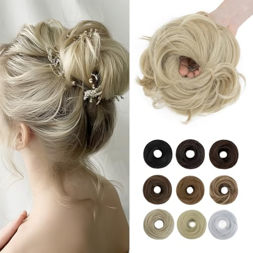 Elailite Chignon Finto per Capelli Chignon Elasitco Capelli Finti [55g PIUMOSO] Posticci Toupet Donna a Ciambella Disordinata Code Finte #24/613 Biondo Cenere/Biondo Chiaro
