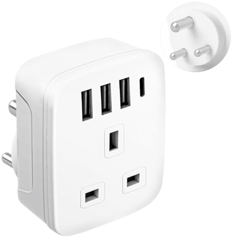 UK to India Plug Adapter,SHUOMAO Grounded UK to 3 Pin India Travel Adapter | 3 USB+1 USB C 17W Fast Charger,Converter Plug Adaptor for Indian,Sri Lanka,Pakistan,Burma,Maldives,Yemen(Type D)