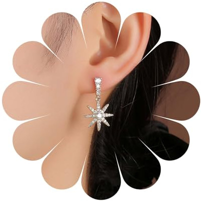 Inilbran Boucles d'oreilles pendantes en forme d'étoile en cristal bohème vintage en oxyde de zirconium doré et tournesol - Boucles d'oreilles à tige personnalisées pour femmes et filles