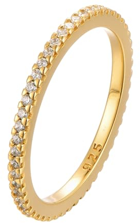 Eleganter 925 Silber Vorsteckring 18K vergoldet mit Zirkonia Steinen in Geschenk Box Größen 50 52 54 56 58 60 Damen Ring Gold Wasserfest Goldschmuck Sterling Silber Sevilla 58