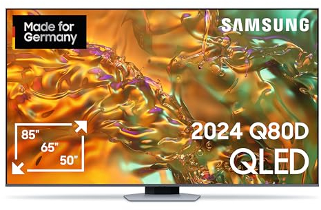Samsung QLED 4K Q80D Fernseher 75 Zoll, Neural Quantum 4K AI Gen2 Prozessor, AI Upscaling, Direct Fully Array, Smart TV, KI TV, GQ75Q80DATXZG, Deutsches Modell
