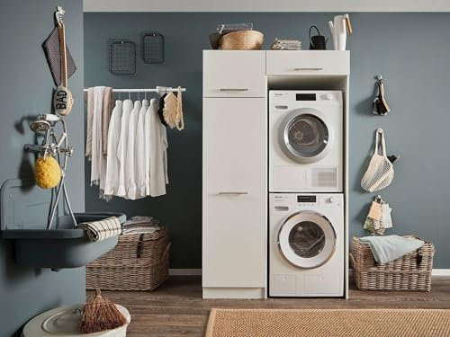 möbelando Waschmaschinenumbauschrank >LAUNDREEZY< in weiß - 117,5x200x67,5 (BxHxT)