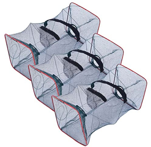 CUCUFA 3PCS Foldable Nylon Minnow Trap with 2 Holes Portable Crawfish Trap Outdoor Fishing Net for Crayfish Crab Lobster Shrimp