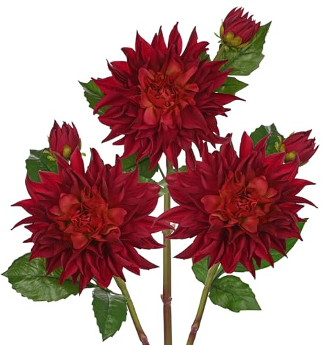 Hollyone 3er Set Künstliche Dahlien Kunstblumen Wie Echt, 71cm Stiele Seiden Dahlien mit Großen 15cm Blüten, Rot Faux Blumen für Heimdeko, Hochzeit, Tafelaufsätze, Blumenarrangements