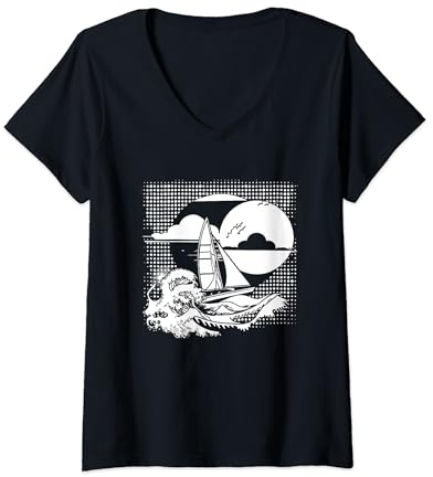 Damen Lustiges Segeln Segelliebhaber Segelboot T-Shirt mit V-Ausschnitt