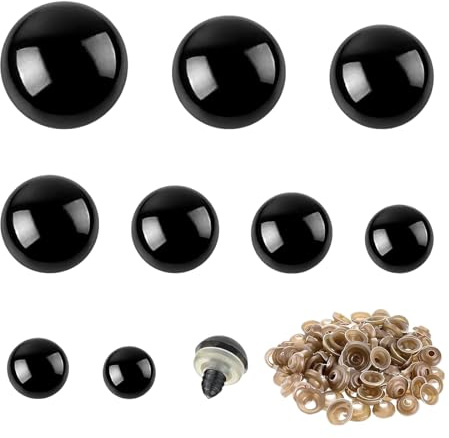RobLuX 180 Stück 10-30mm Sicherheitsaugen für Häkeltiere Groß Sicherheitsaugen Puppenaugen mit Unterlegscheiben Schwarz Safety Eyes für Puppe Plüschtier DIY Teddybär Basteln
