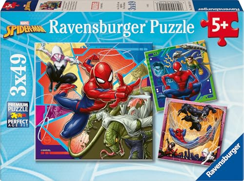 Ravensburger Puzzle Marvel Spider-Man - 3x49 Teile Puzzle ab 5 Jahre | 3x49 Teile Spider-Man Puzzle, Kinderpuzzle ab 5 Jahre, Ravensburger Qualität