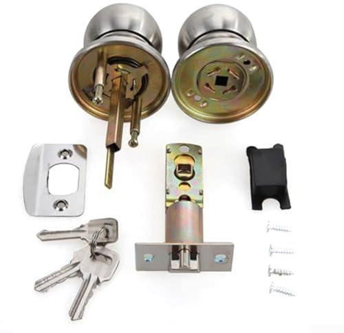 Pomo de bloqueo de paso de entrada con llave, acero inoxidable, respaldo ajustable