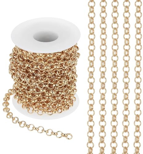 PATIKIL 16,4ft Catena Maglia Circolare, Rotolo Catena 6mm Catena Maglie per Gioielli, Bobina Maglie Metallo, Catene per Collane, Accessori, Collana, Braccialetto, Orecchino, Rame Oro