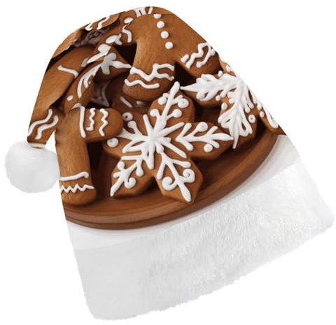 DWTJKMS Lebkuchen-Weihnachtsmannmütze, klassische Weihnachtsmütze, dick, für Weihnachten, Party, lustig, für Erwachsene, Uni