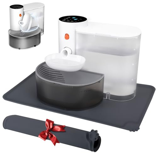 GOYJOY Smart Pet Wasserbrunnen, kabelloser Katzenwasserbrunnen ohne Filter,Ultra-leiser Katzenbrunnen, Abwassertrennung und Immer frisches Wasser (inkl. Einer Silikon-Futtermatte)