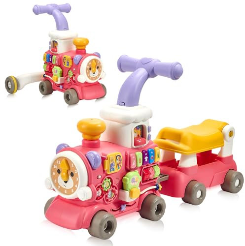Girello 5 in 1 per bambini con giocattolo Montessori e musica, girello velocità regolabile, bambini dai 6 mesi, regalo per ragazzi e ragazze, rosa