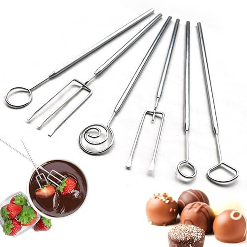 CHENNAN 6 piezas Tenedor de Chocolate, Tenedores de fondue de acero inoxidable, Cubiertos de chocolate de acero inoxidable, Juego De Tenedores Para Inmersión De Chocolate, para Fondue de Queso (Plata)