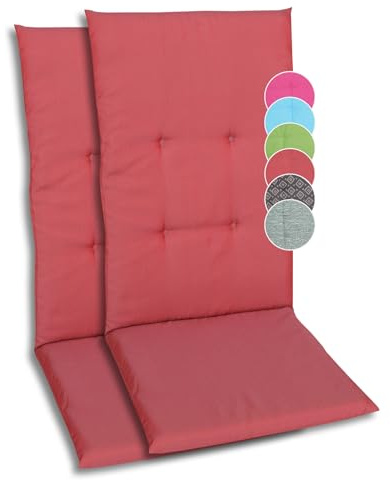 GO-DE Textil Bequeme und attraktive Polsterauflagen für Hochlehner-Gartenstühle (2er-Set, Uni rot, Hochlehner)