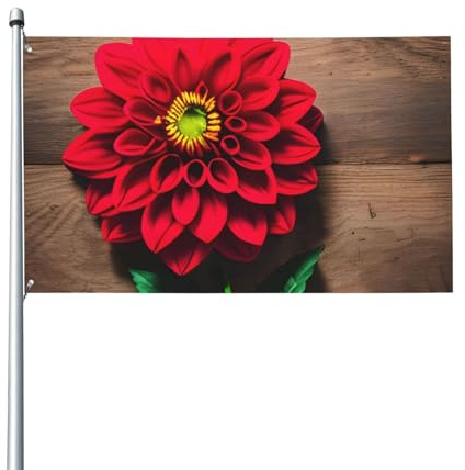 Bandera retro de madera impresa flor roja dalia roja bandera de moda 0,9 x 1,5 m con ojales metálicos para decoración exterior y interior