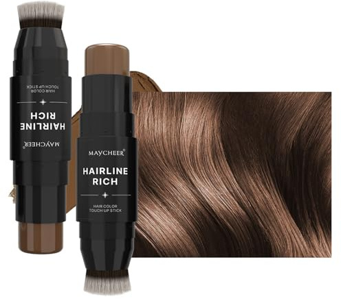 Double Head Root Touch Up Stick, Hairline Powder Stick with Brush Head, Hairline Modifire Stick Waterproof Sweatproof Long-wear Lasting Highly Pigmented Quick Cover Hair Concealer, 04# Light brown