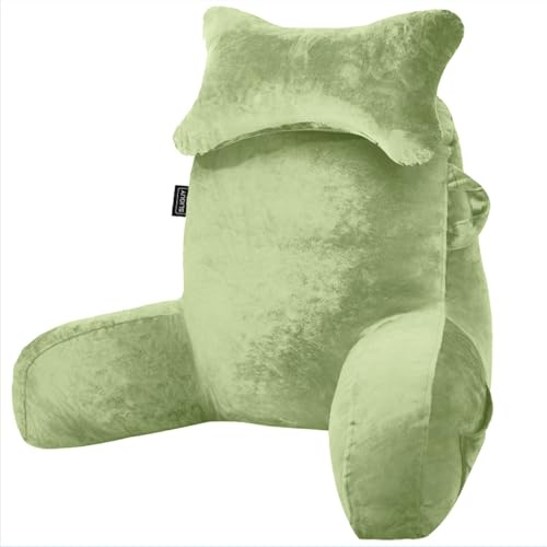 SLIGUY Lesekissen zum Sitzen im Bett Couch Erwachsene, Rückenkissen mit Taschen, Rückenkissen für Erwachsene Bettstuhl für Bettruhe, Lesen, Fernsehen, Gaming Grün