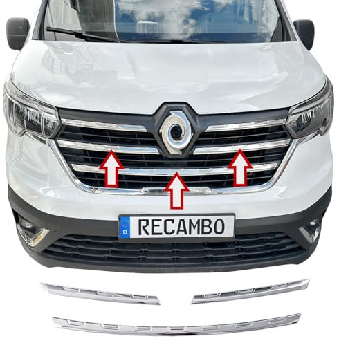 RECAMBO Cadre en acier inoxydable pour calandre avant - Moulure chromée brillante pour la finition optique - Intégration du véhicule sur mesure - Convient pour Renault Trafic | à partir de 2021 |