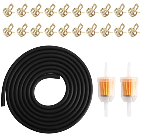 ZMDMAH 3M Benzinschlauch 5mm Kraftstoffleitung Kraftstoffschlauch öLschlauch Dieselschlauch für RasenmäHer, Moto, Auto, Traktor, Kleine Motoren mit 20 Schlauchschellen und 2 Benzinfilter