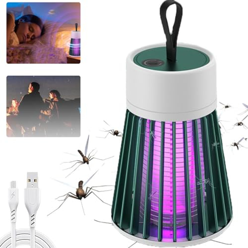 Mückenvernichter Lampe, Insektenvernichter Elektrisch, Mückenvernichter Lampe, Fliegenfalle Elektrisch USB mit Reinigungsbürste, Tragbare Mosquito für Zuhause, Camping, Picknick (Grün-1PCS)