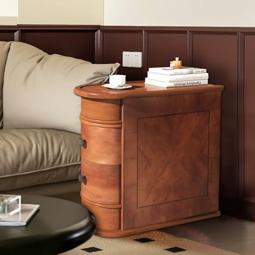 Mesitas de noche , Mesa auxiliar de arco de madera maciza con cajones Mesa auxiliar delgada de nogal Mesita de noche estrecha Mesita de noche Mesa de sofá for espacios pequeños No requiere ensamblaje