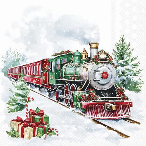 20 Servietten Weihnachten Zug unterwegs im Winter als Tischdeko. Papierservietten mit Motiv. Auch für Decoupage und Serviettentechnik 33x33cm