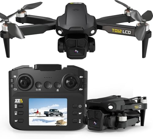 Toladrone TD12LCD Drohne mit Kamera, LCD-Bildschirmübertragung, Bürstenlosem Motor, Optischer Flusspositionierung, Faltbarer RC Quadcopter Drohne für Anfänger und Erwachsene, Unter 249g