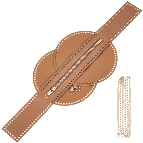 CALFOVERA DIY Handbag Making Kits PU Leather Tote Base Bottom Handmde Crochet Zipper Round Backpack Shaper Cushion Pad Crossbody Purse Chain Strap with Clasp for Tote Purse Bag Making(Peru