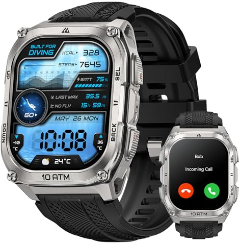 KOSPET Tank M4 Robuste Smartwatch Herren, Dual-Band GPS, Offline-Karten | Edelstahlgehäuse, 1,96 AMOLED-Display, 100 m Wasserdicht, 45 m Freitauchen, 6 Satellitensysteme GPS Militär Smart Watch