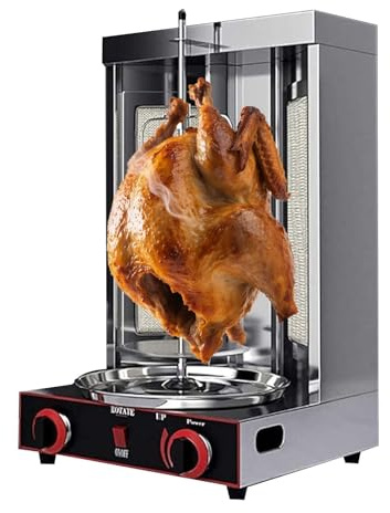 Asador Para Shawarma, Asador Vertical Para Kebab, Máquina Comercial Para Gyro Con 2 Quemadores, Temperatura Ajustable, 360°, Para Barbacoas Familiares, Hogar Y Restaurante(Gas-2800P)